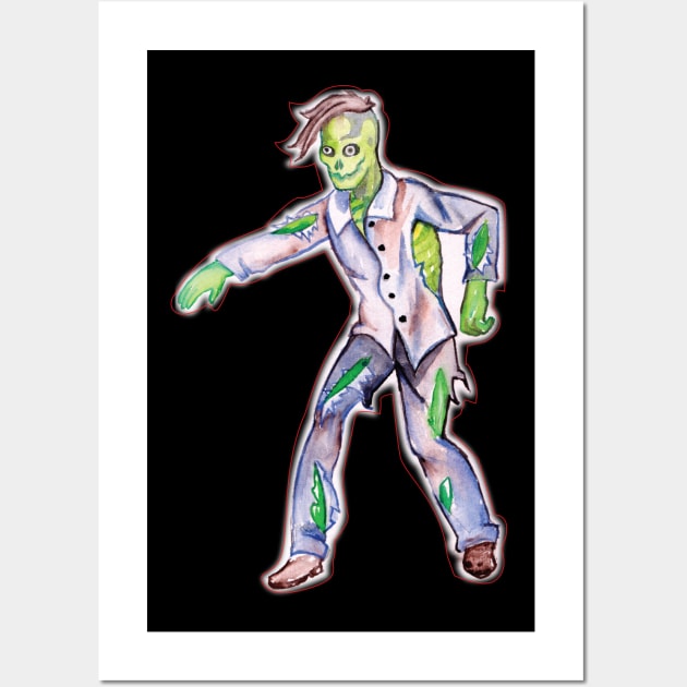 Halloween Zombie in watercolor Wall Art by holidaystore